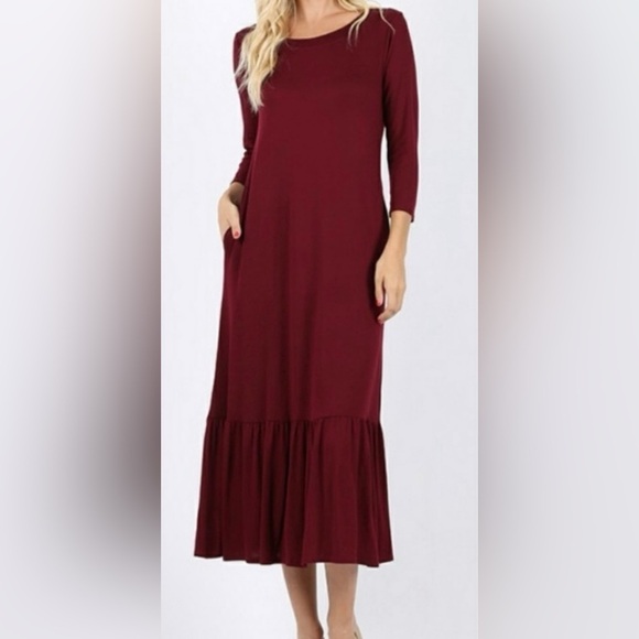 Zenana Outfitters Dresses & Skirts - #1) “PRICE FIRM” NEW  Zenana Outfitters Long Sleeve Burgundy Dress